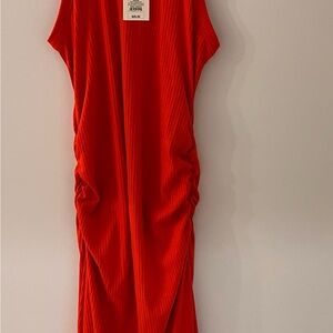 Red Ruched Asymmetrical Sheath Dress